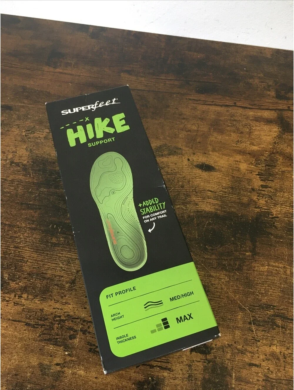 Superfeet Hike Support Insoles Size F Men 11.5–13 Women 12.5 – New in Box Uncut